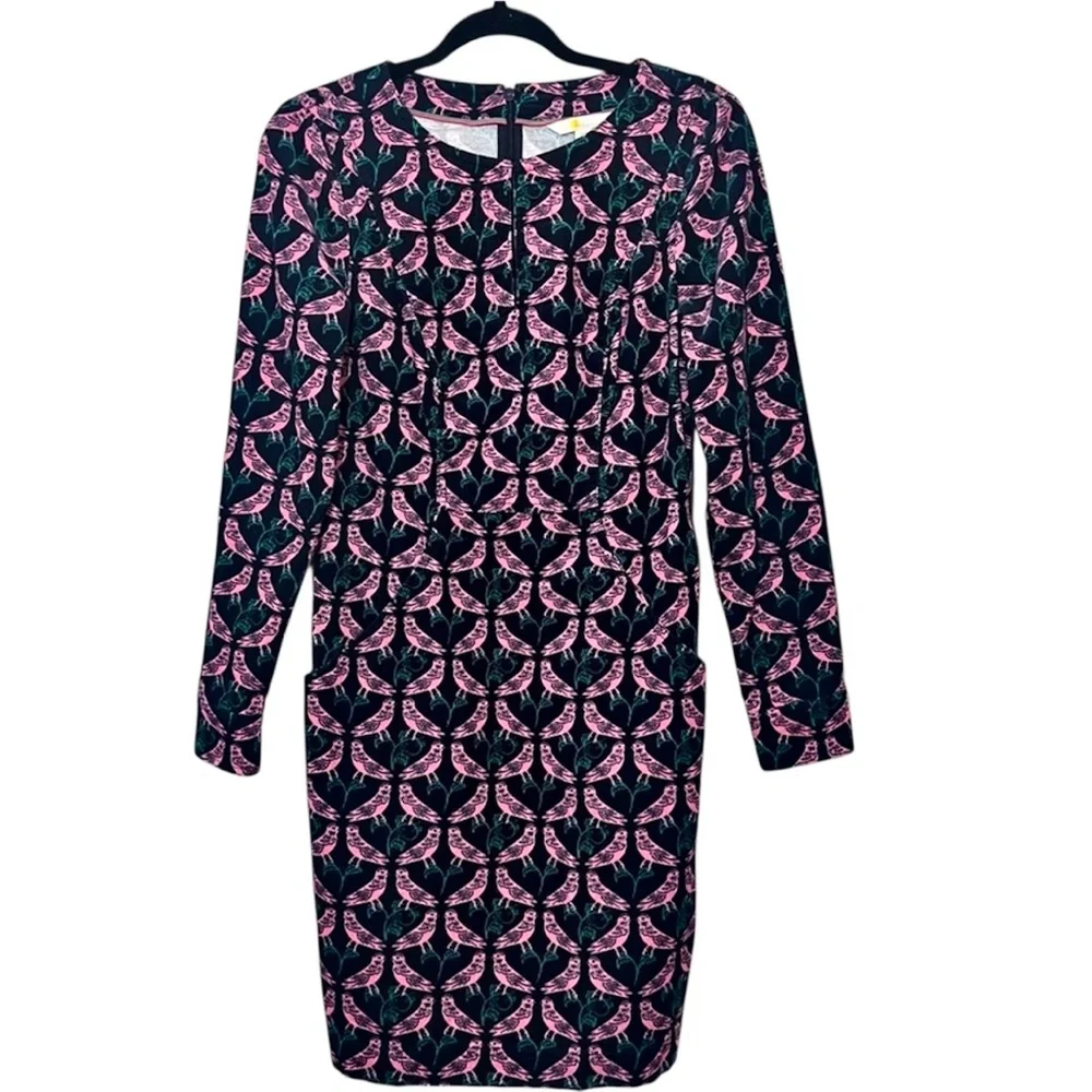 Boden Pink Lovebird Print Corduroy Sheath Dress Size 6 Small - Picture 2 of 15